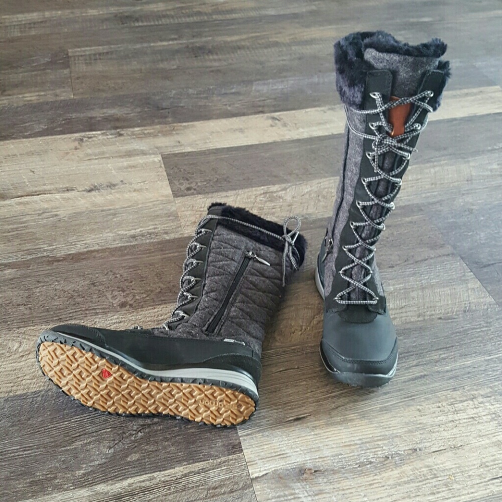 Salomon Lace Up Winter Boots Women US 5.5 Black Gray Zipper Durable
